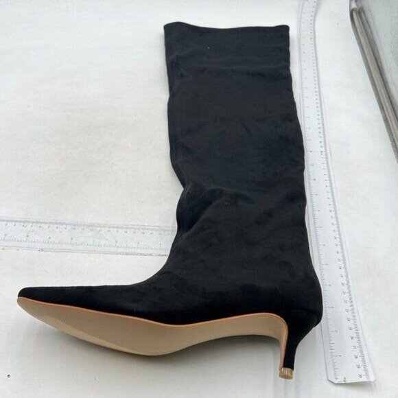 Black Women Stretchy Knee High Boots Closed Toe Kitten Heels Winter Long Boots - Picture 1 of 7